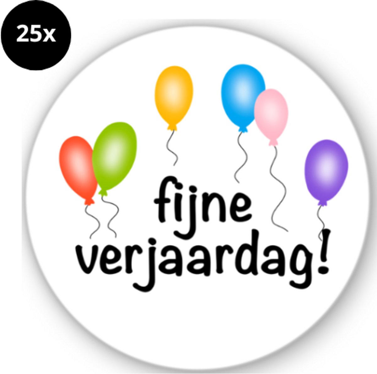 25x Sluitstickers - Fijne verjaardag - Sluitzegel - sticker - Verjaardag - traktatie sticker - ballonnen - 40mm - glossy sicker