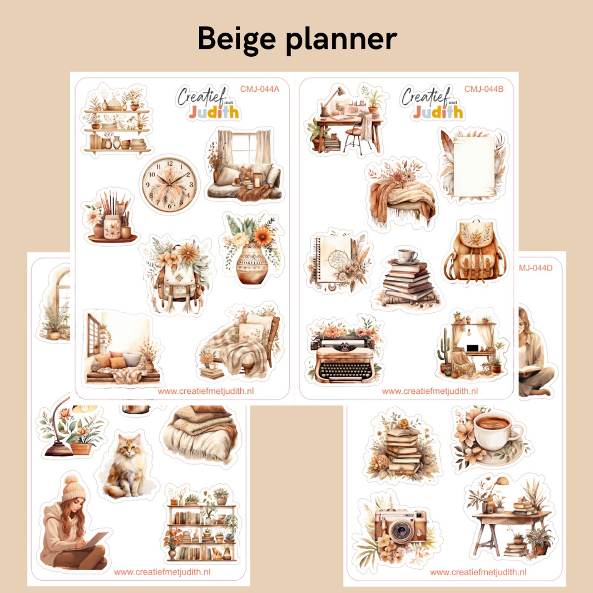 Bullet Journal Stickers - Planner Agenda Stickers - Beige planner stickers - 4 stickervellen - Huis - Scrapbook stickers - Deco stickers - cozy stickers - volwassenen en kinderen