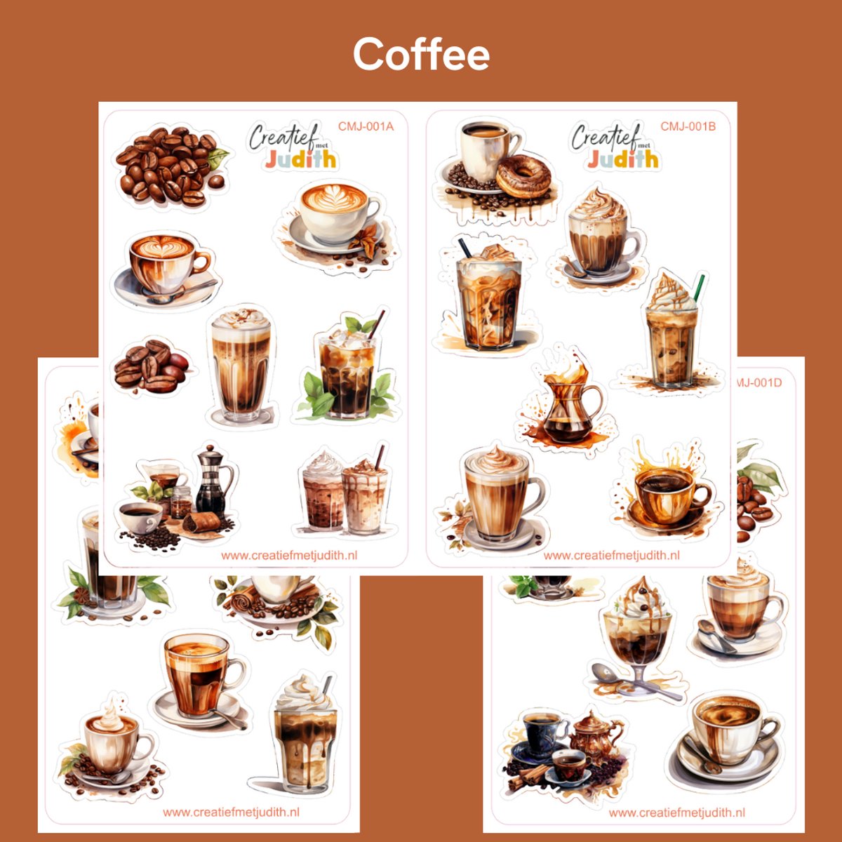 Bullet Journal Stickers - Planner Agenda Stickers - Coffee stickers - 4 stickervellen - koffie - Scrapbook stickers - Deco stickers - eten - Stickers volwassenen en kinderen