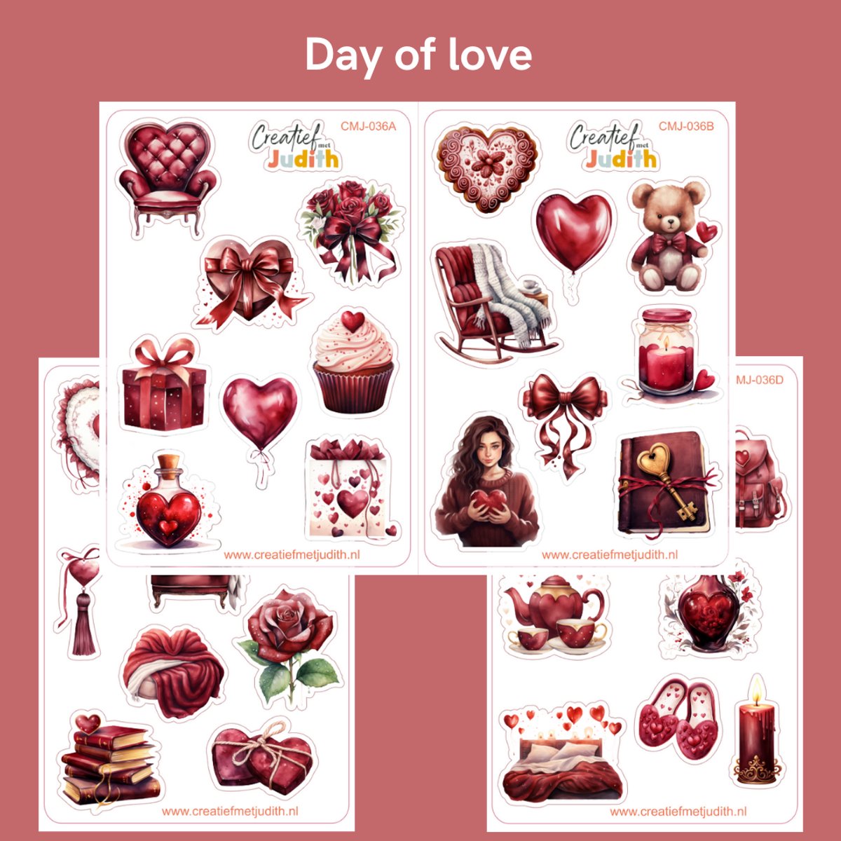 Bullet Journal Stickers - Planner Agenda Stickers - Dag van de liefde stickers - 4 stickervellen - Day of love - Scrapbook stickers - Deco stickers - valentijn stickers - volwassenen en kinderen