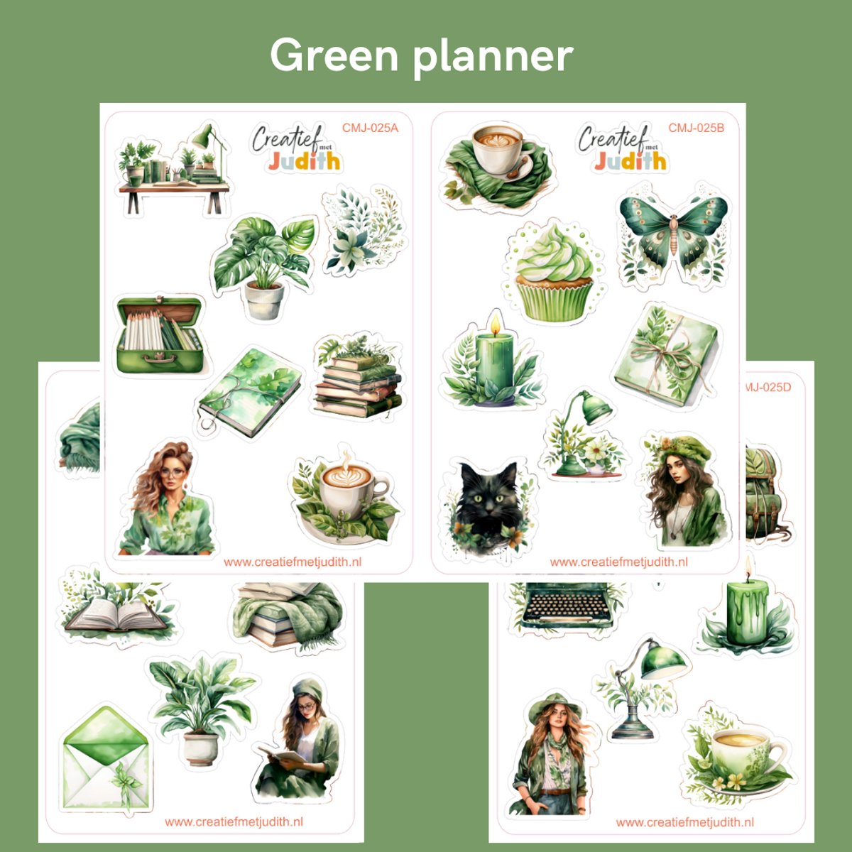 Bullet Journal Stickers - Planner Agenda Stickers - Green planner stickers - 4 stickervellen - bureau - Scrapbook stickers - Deco stickers - groene stickers - volwassenen en kinderen