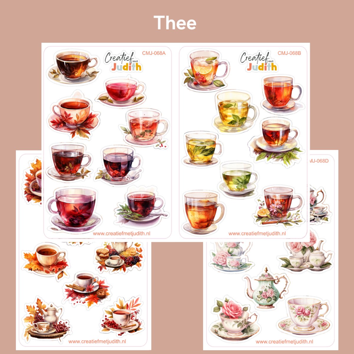Bullet Journal Stickers - Planner Agenda Stickers - Thee set stickers - 4 stickervellen - Drinken - Scrapbook stickers - Deco stickers - kopje thee stickers - volwassenen en kinderen