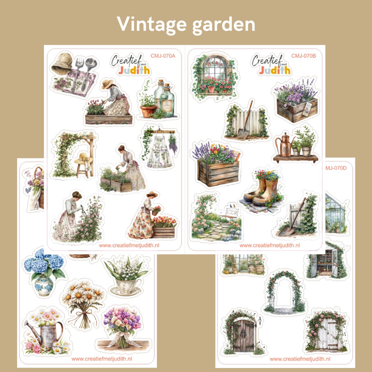 Bullet Journal Stickers - Planner Agenda Stickers - Vintage garden stickers - 4 stickervellen - nostalgisch - Scrapbook stickers - Deco stickers - bloemen kruidentuin tuin stickers - volwassenen en kinderen