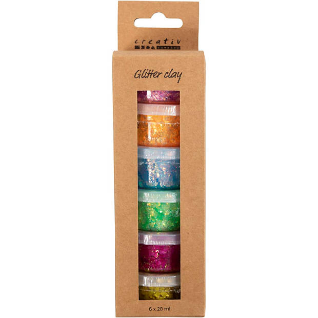 Creativ Company CC Glitter Clay 6x20 ml Basiskleuren