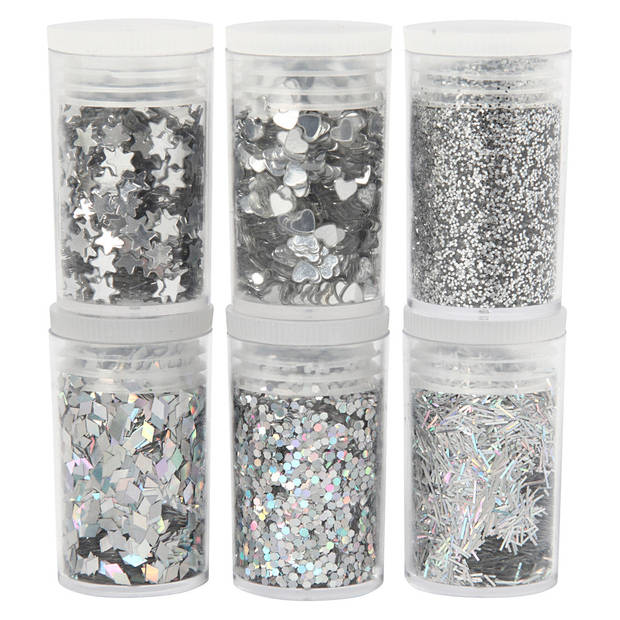   Glitter en Pailletten Zilver, 6x5gr