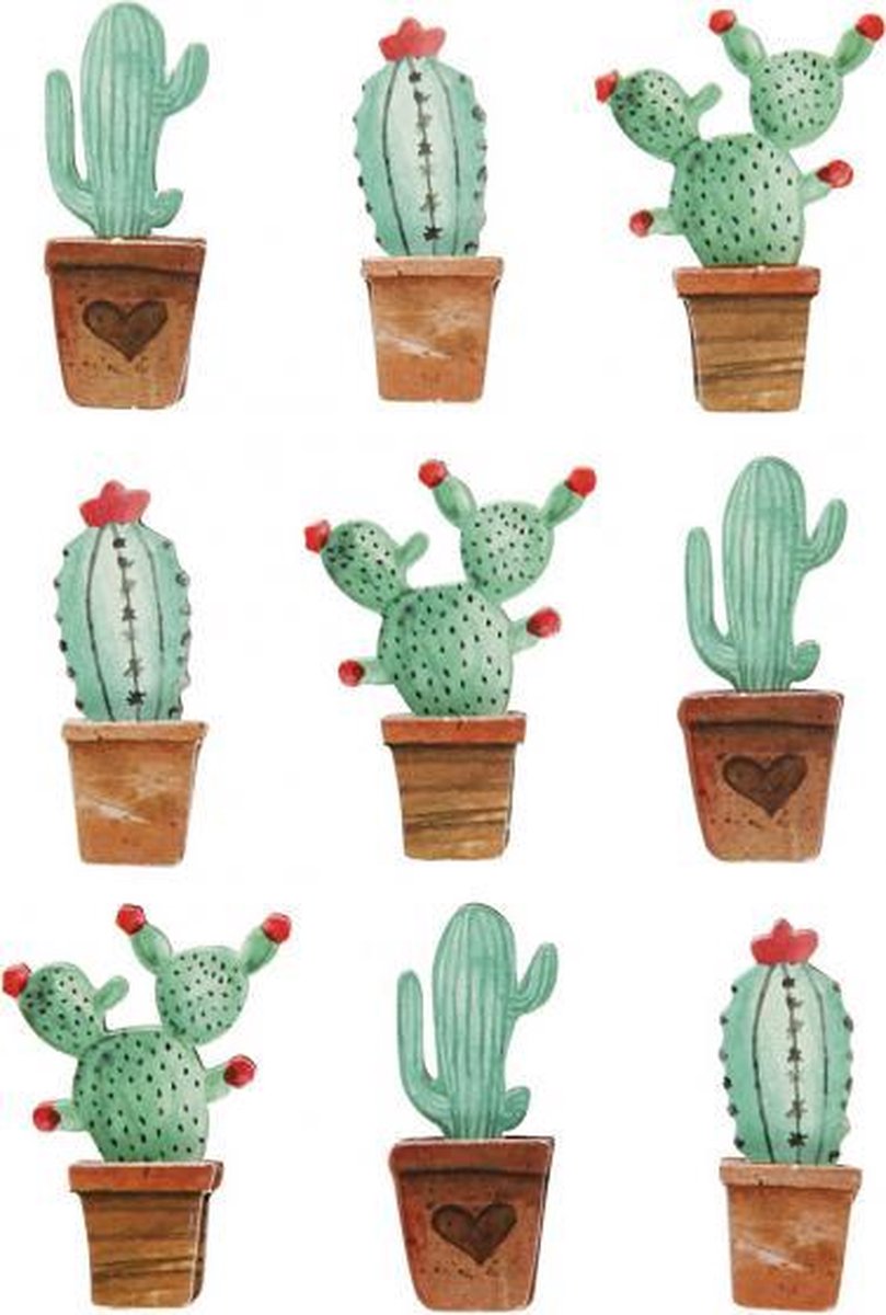 3D stickers cactussen 45 x 15-26 x 7 mm 9 stuks