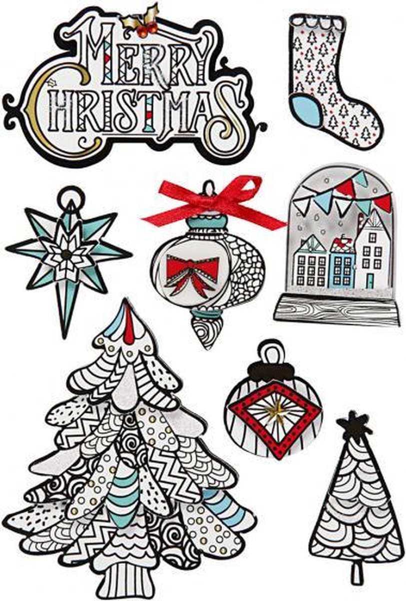 3D stickers kerstmotieven 32-80 x 25-65 mm 8 stuks