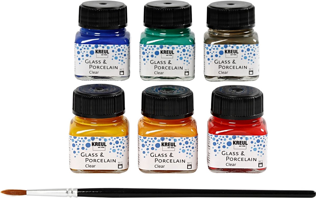 Glas- en porseleinverf, 6x20 ml, kleuren assorti