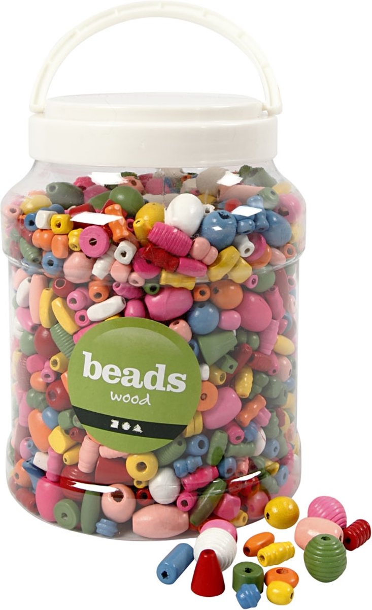 Houten kralen, afm 5-28 mm, kleuren assorti, 1 kg, 2 L