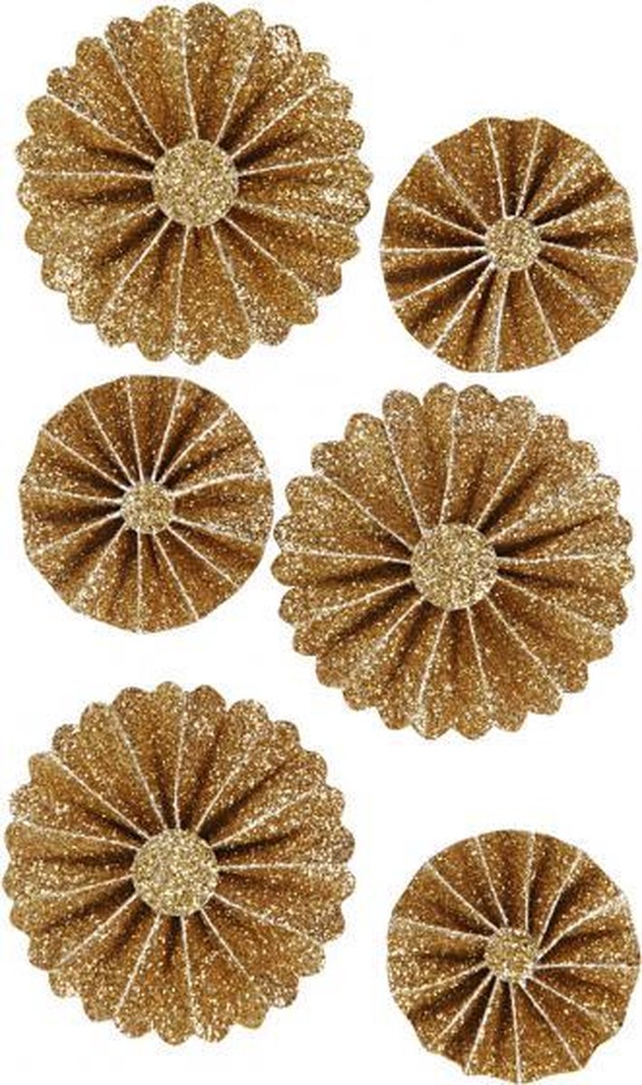 Rosettes goud/glitter 35 + 50 mm 6 stuks