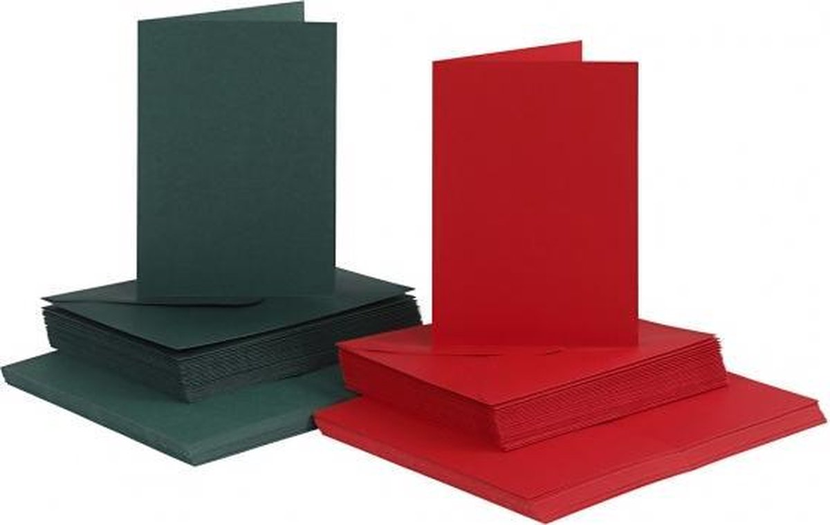 kaarten met enveloppen 10,5 x 15 cm 50 sets groen/rood