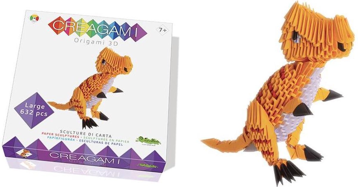 Creagami L: T-REX Origami 3D H17cm, 632-delig, doos 21x21x3cm. Made in Italy, 7+