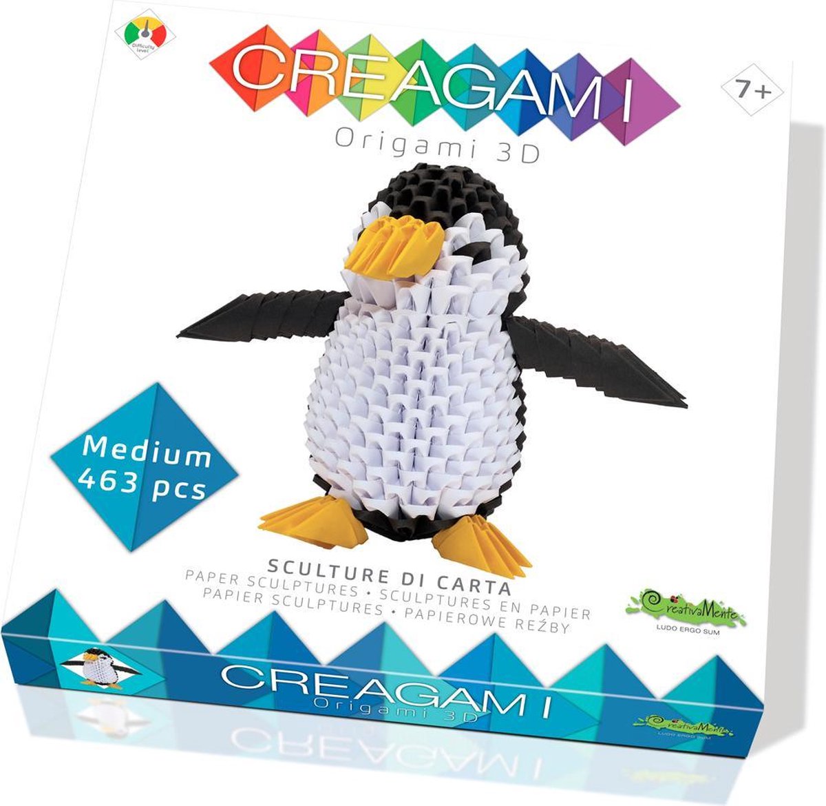 Creagami M: PINGUÏN Origami 3D H13cm, 463-delig, doos 21x21x3cm. Made in Italy,