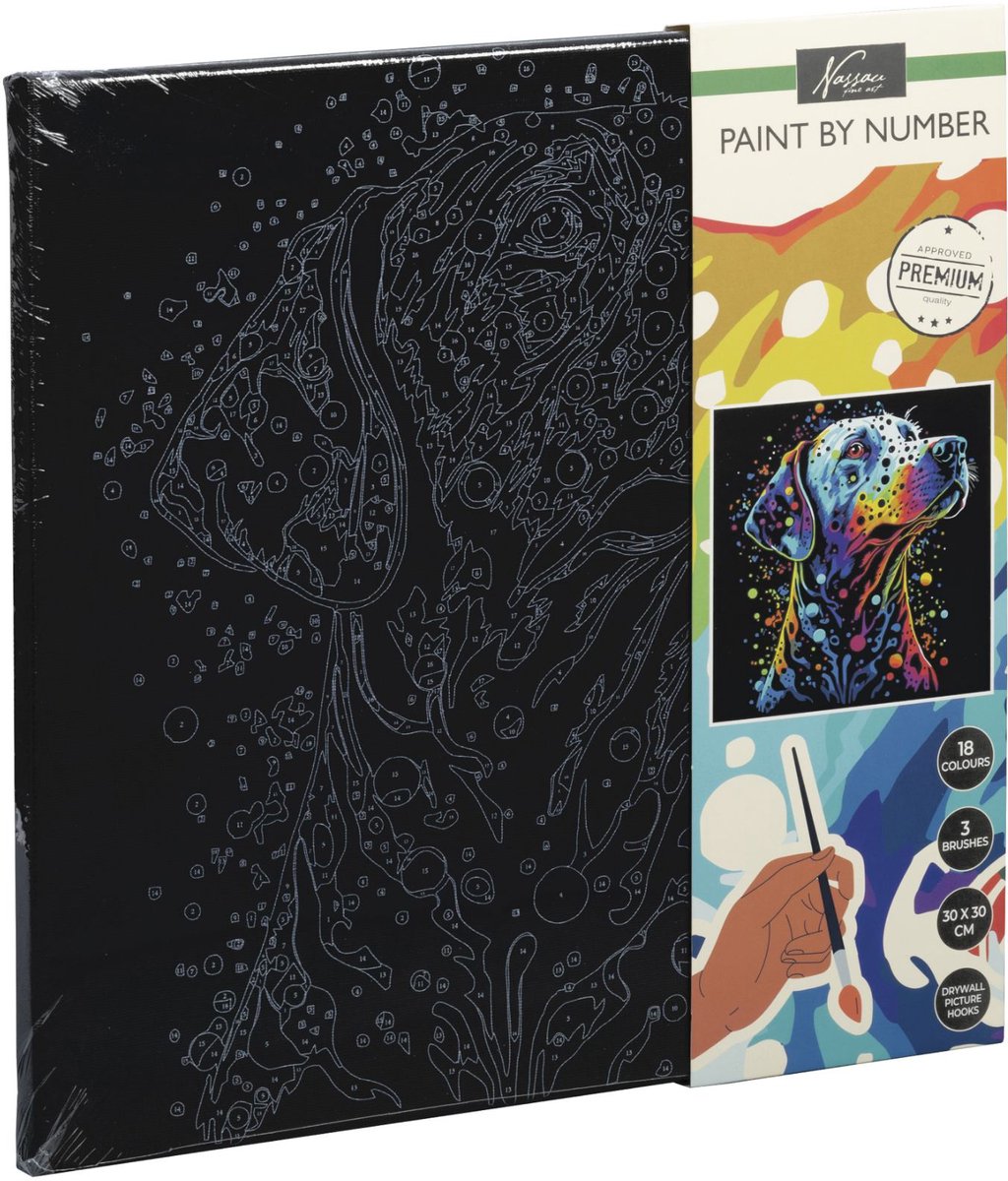 Schilderen op Nummer Zwart Canvas Hond, 30x30cm