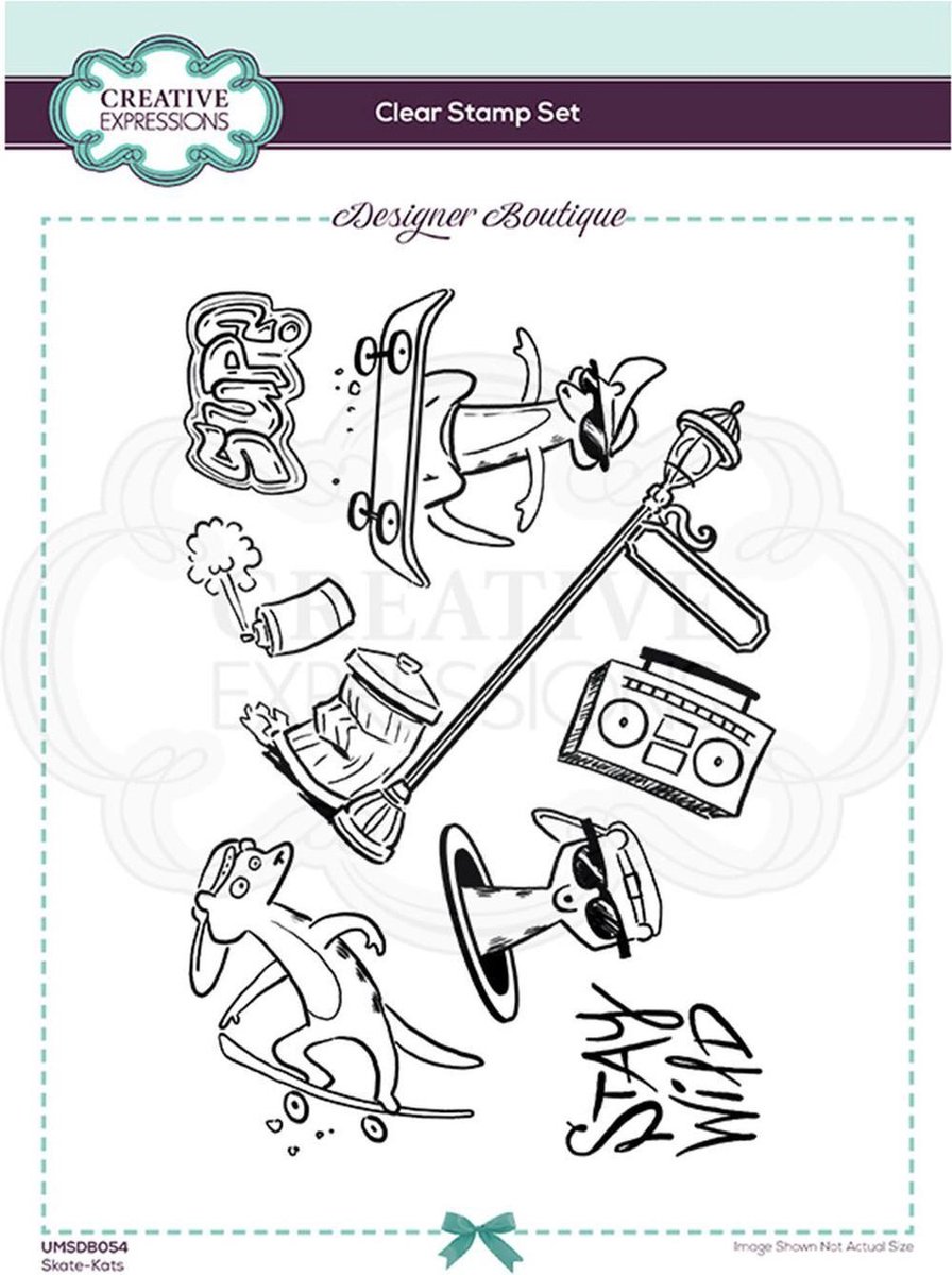 Creative Expressions Clear stamp - Katten skate - A5 - Set van 8 stempels