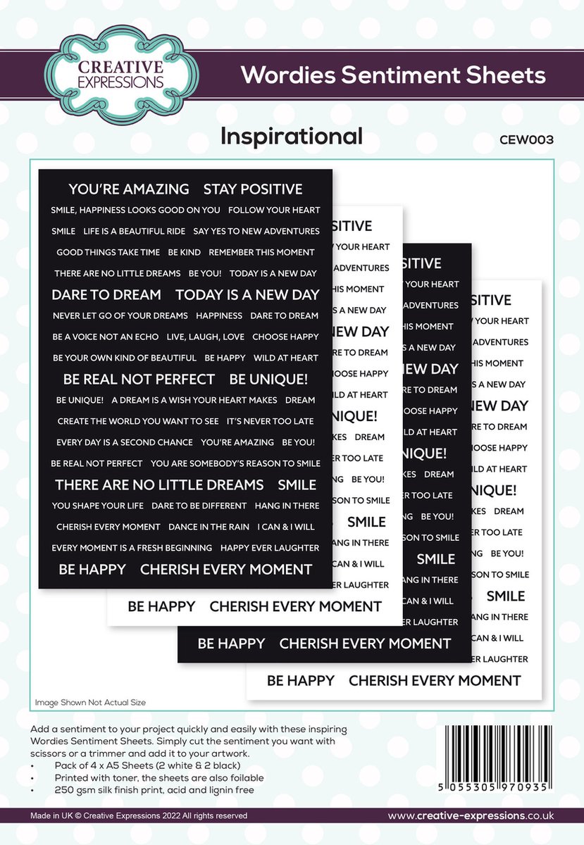 Creative Expressions Wordies Sentiment Sheets 6x8 Inch Inspirational (4pcs) (CEW003)