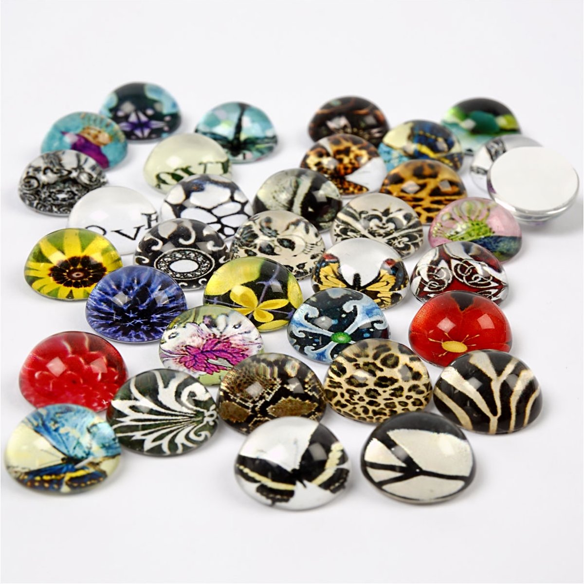 3D Cabochons, d: 14 mm, kleuren assorti, 70 assorti