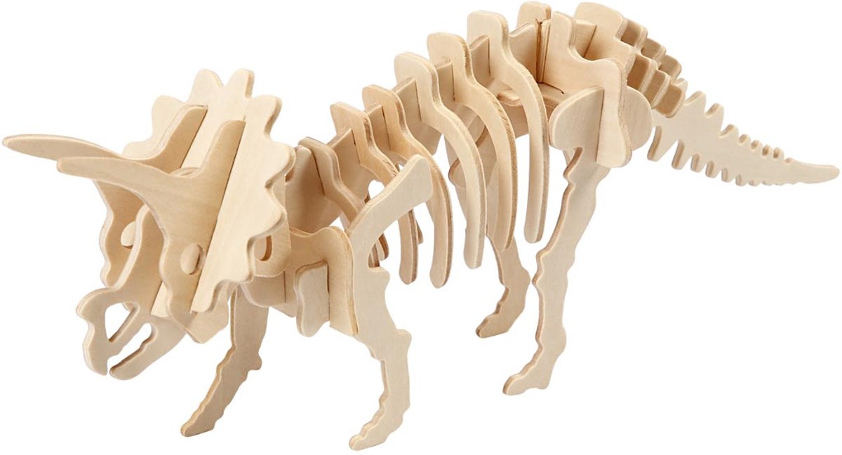 3D Hout constructieset met APP, Triceratops, h: 11,5 cm, l: 31 cm, triplex, 1stuk, b: 7,5 cm