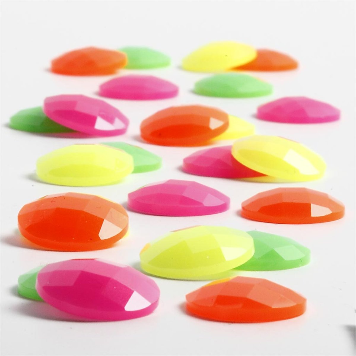 Cabochons - Assortiment, d: 14 mm, neon kleuren, 300 assorti