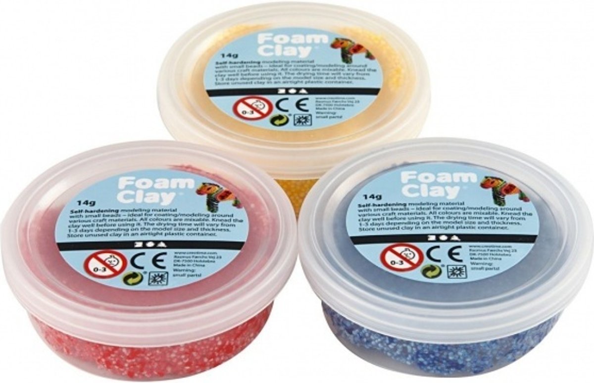 Creotime Foam Clay Glitter Rood/geel/blauw 3 X 14 Gram