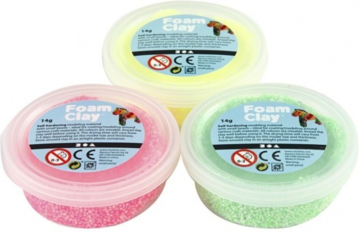 Creotime Foam Clay Glitter Roze/geel/groen 3 X 14 Gram