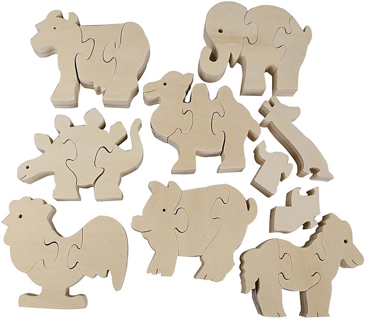 Dieren puzzel, afm 9-10,5 cm, poly hout, 8 assorti