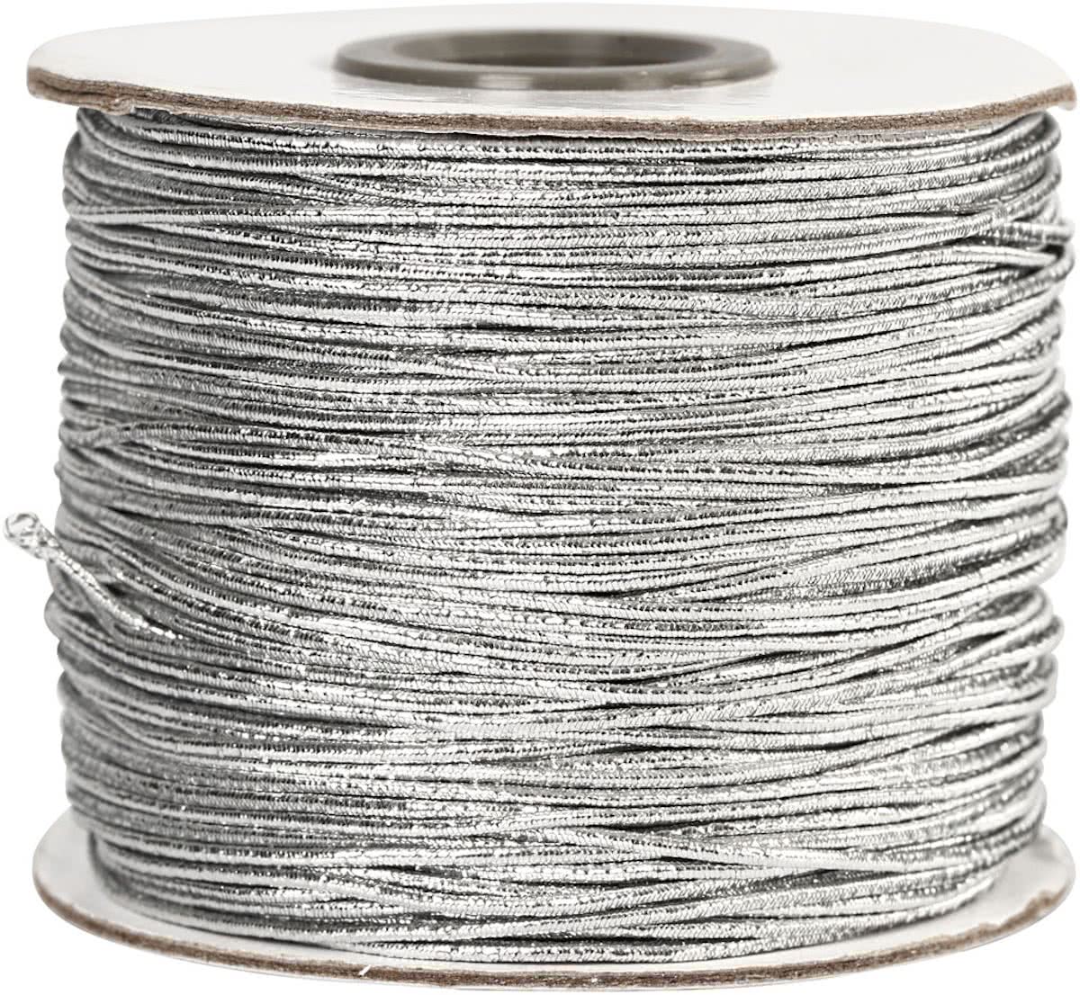 Elastisch koord, dikte 1 mm, zilver, 100 m