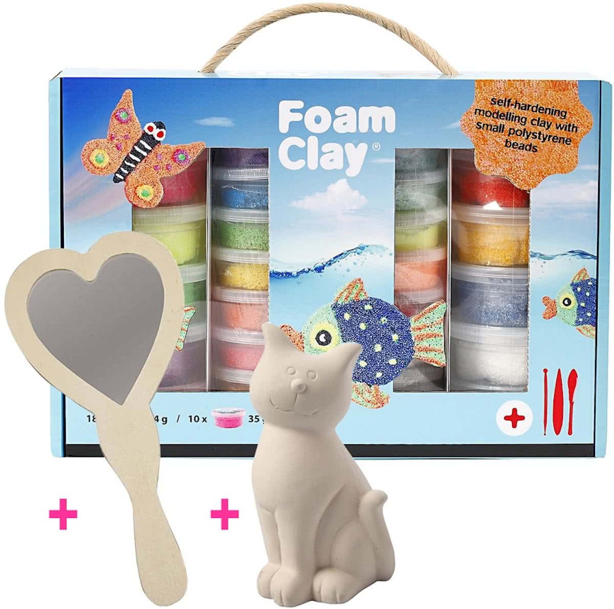 Foam Clay Cadeauset met Spaarpot Poes en Handspiegel Hart