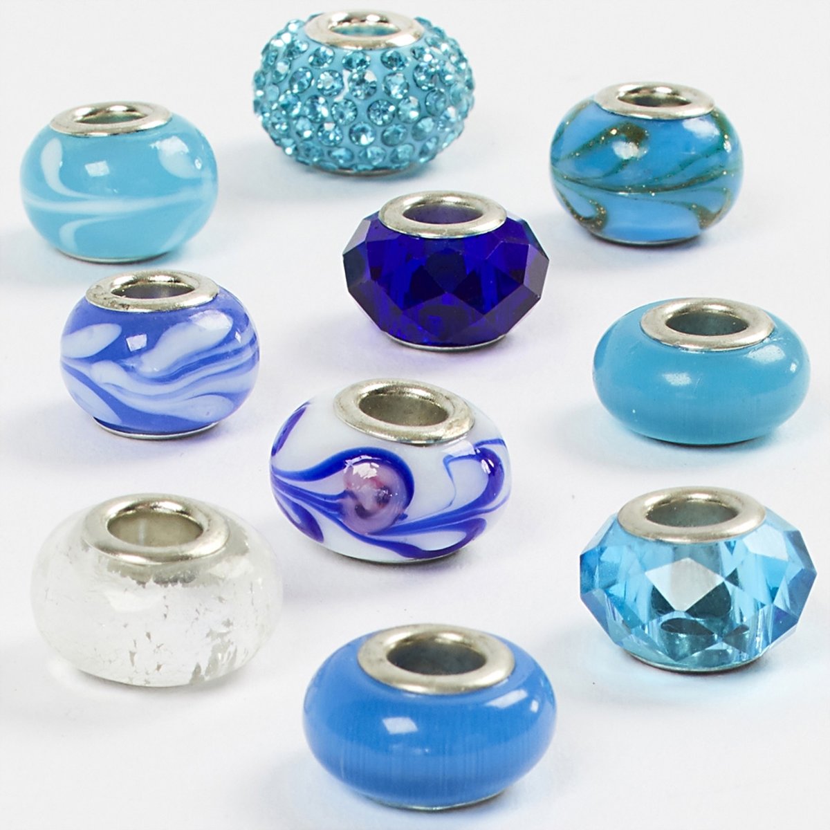 Glas link kralen, d: 13-15 mm, blauw harmonie, 10 assorti