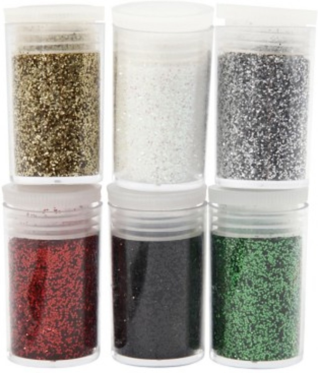 Glitter, 6x5 gr, kleuren assorti