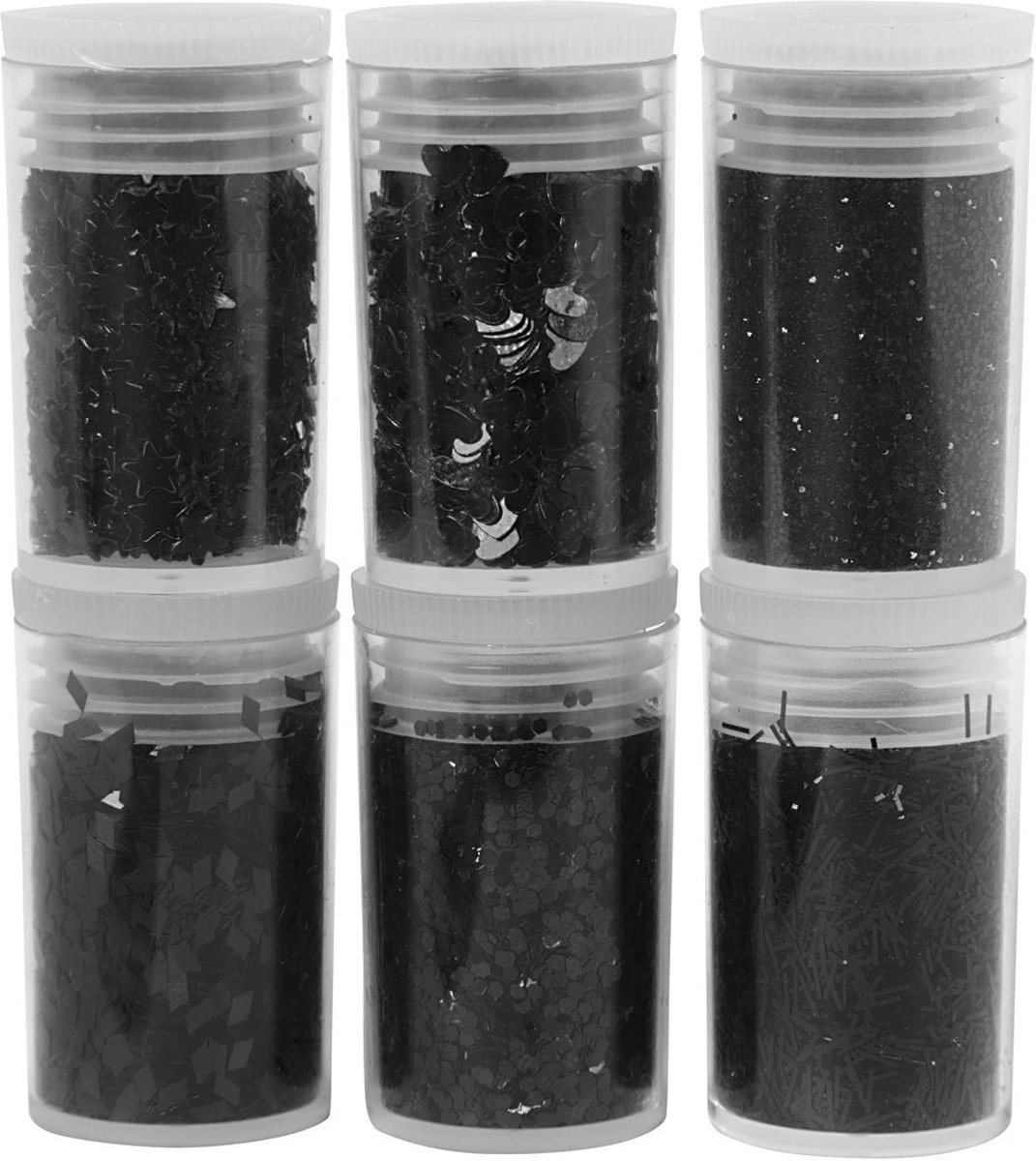 Glitter en pailletten, 6x5 gr, zwart