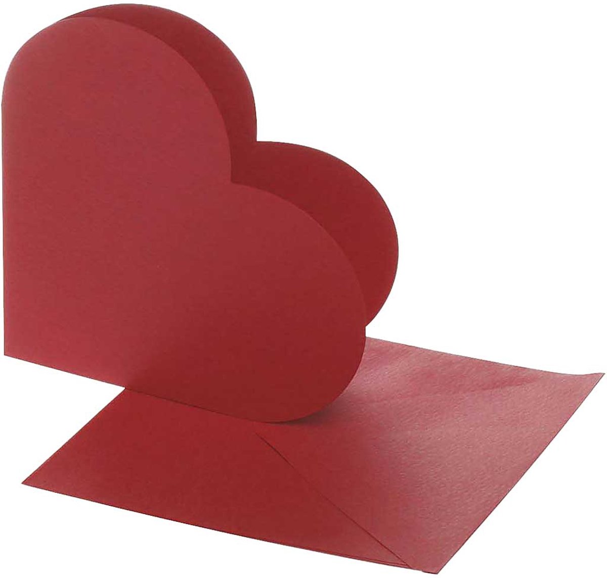 Hartvormige Kaarten, afmeting kaart 12,5x12,5 cm, afmeting envelop 13,5x13,5 cm, rood, 10sets