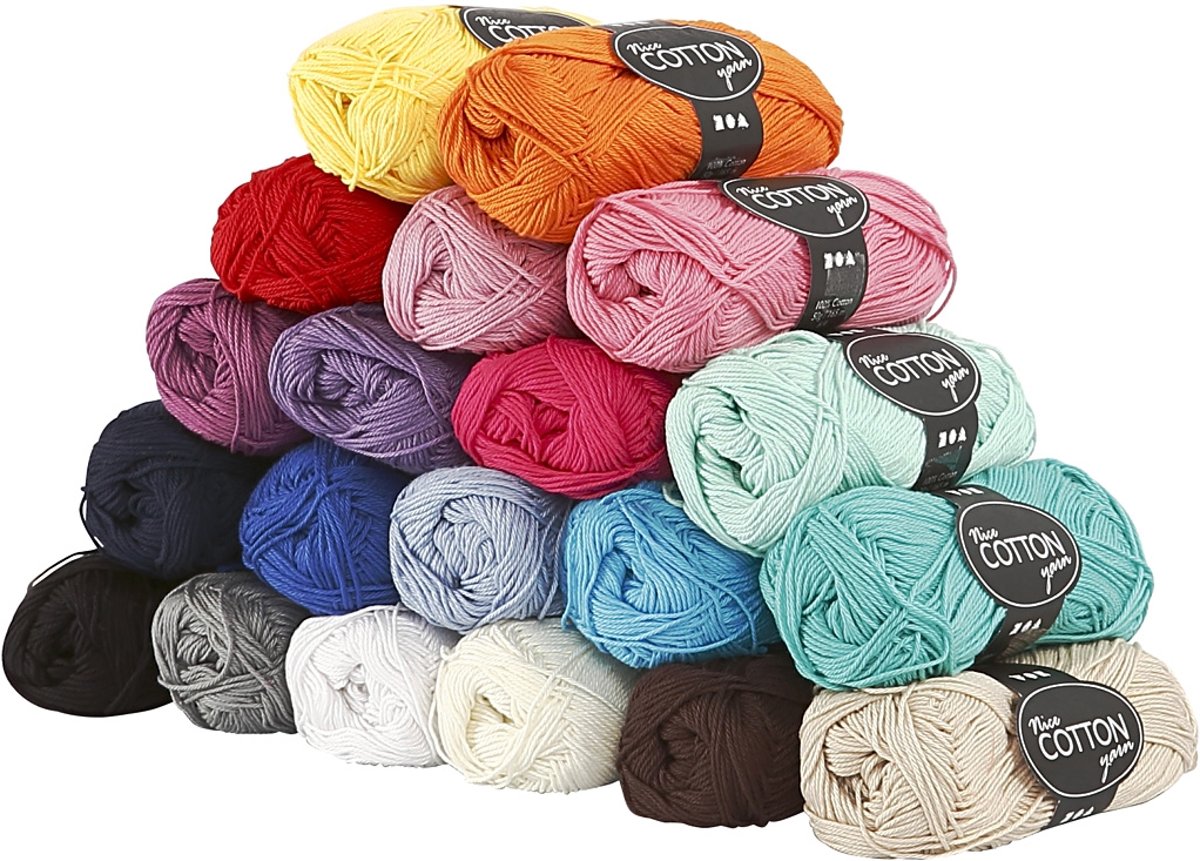 Katoengaren, l: 165 m, kleuren assorti, 20x50 gr