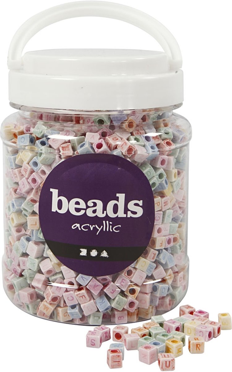 Letter kralen, afm 6x6 mm, 700 ml