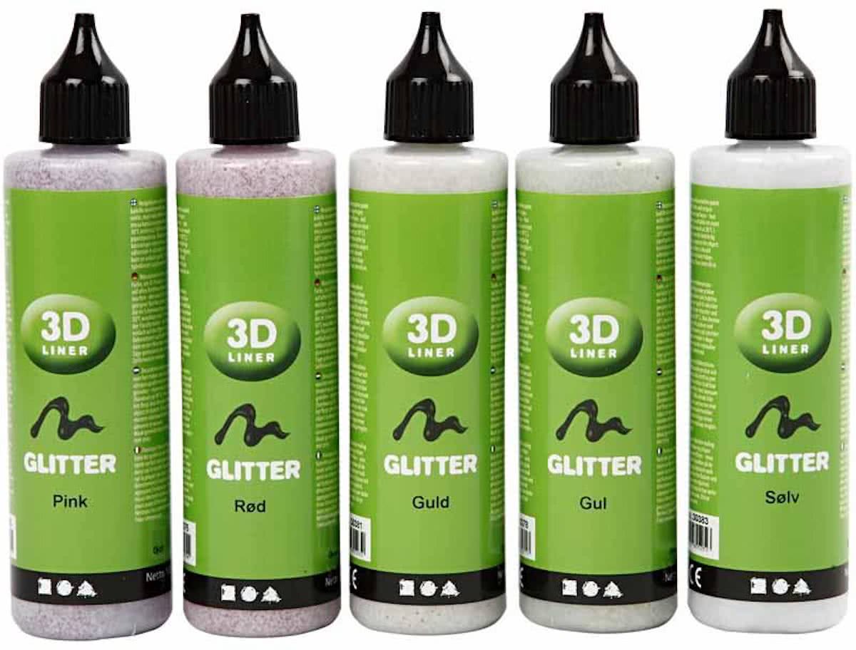 Liner 3D - Verf - Assortiment bevat 5x100 ml - Glitterkleuren