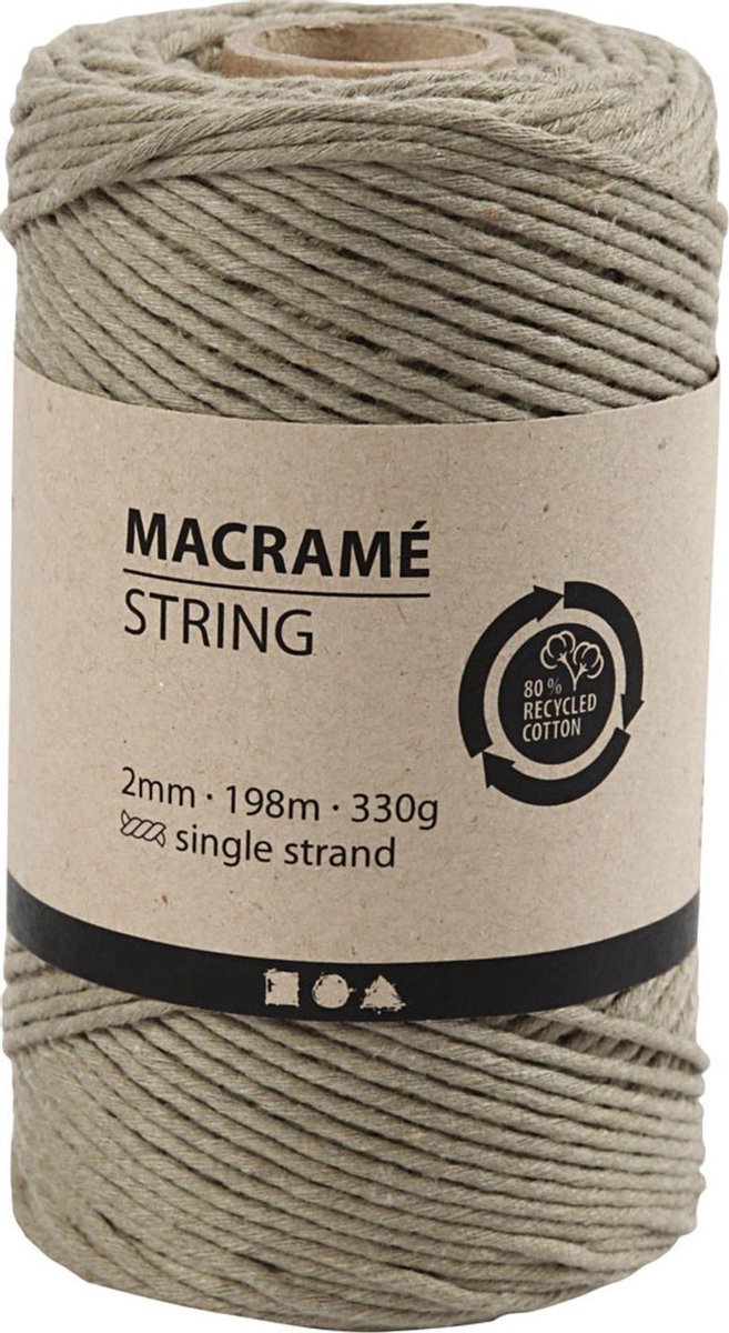 Macramé  , mosgroen, L: 198 m, d: 2 mm, 330 gr/ 1 rol