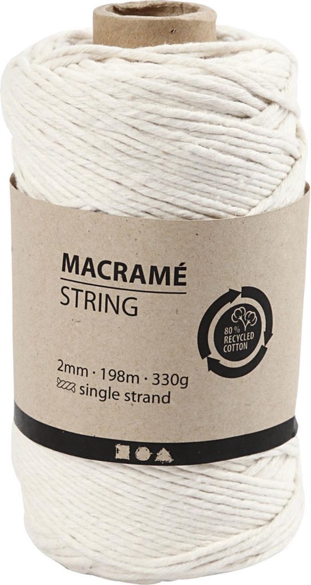 Macramé  , off-white, L: 198 m, d: 2 mm, 330 gr/ 1 rol