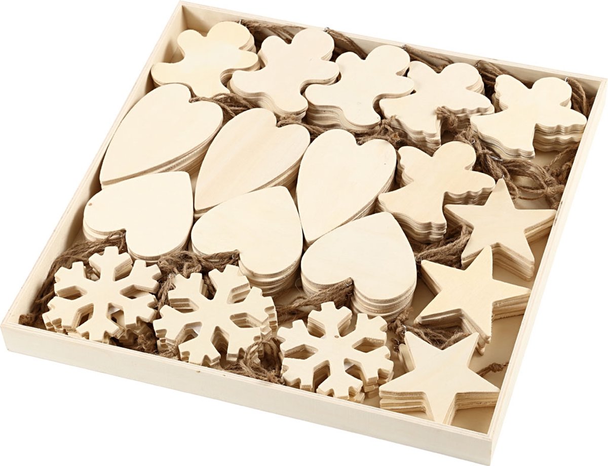 Ornamenten voor Kerst, afm 9-11 cm, triplex, 90 assorti