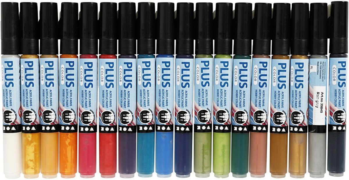 Plus Color Marker, 1-2 mm, l: 14,5 cm, 18 stuks, diverse kleuren