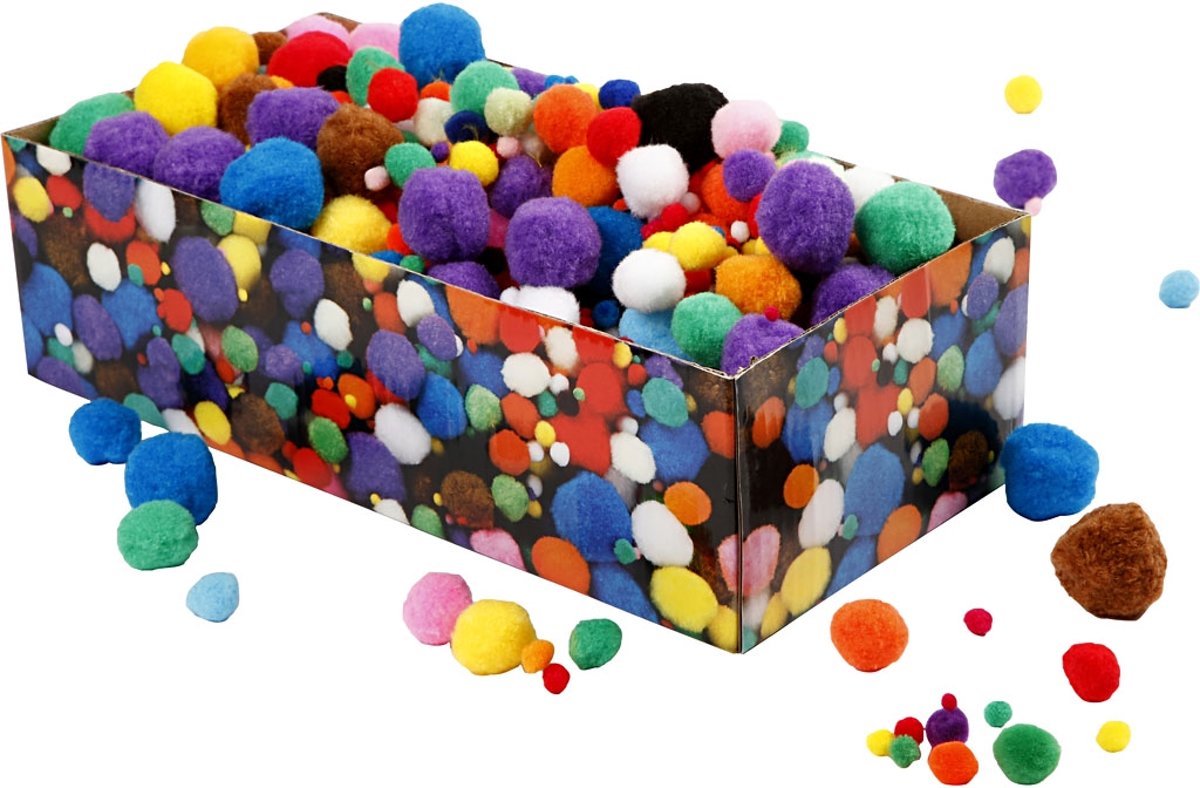 Pom-poms, d: 5-40 mm, 220 gr