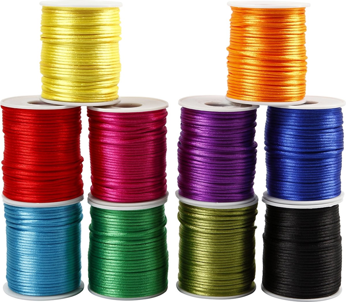 Satijn  - Assortiment, d: 2 mm, sterke kleuren, 10x50 m