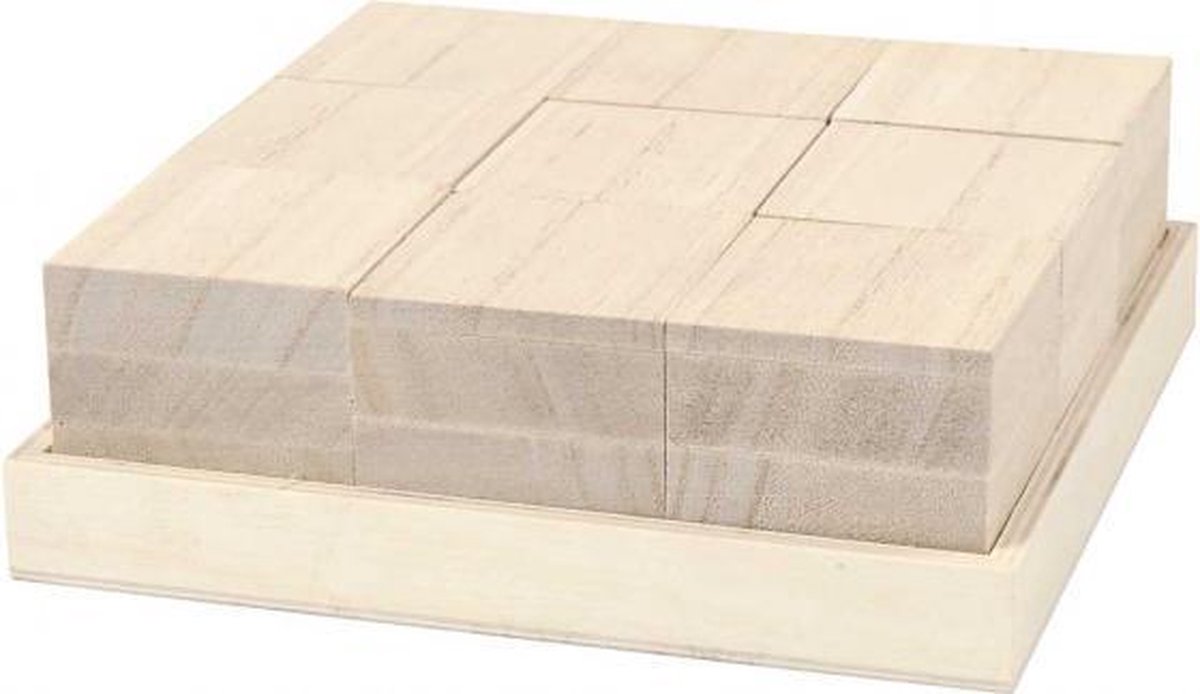 houten blokken 4 x 4 x 4 cm lichtbruin 9 stuks