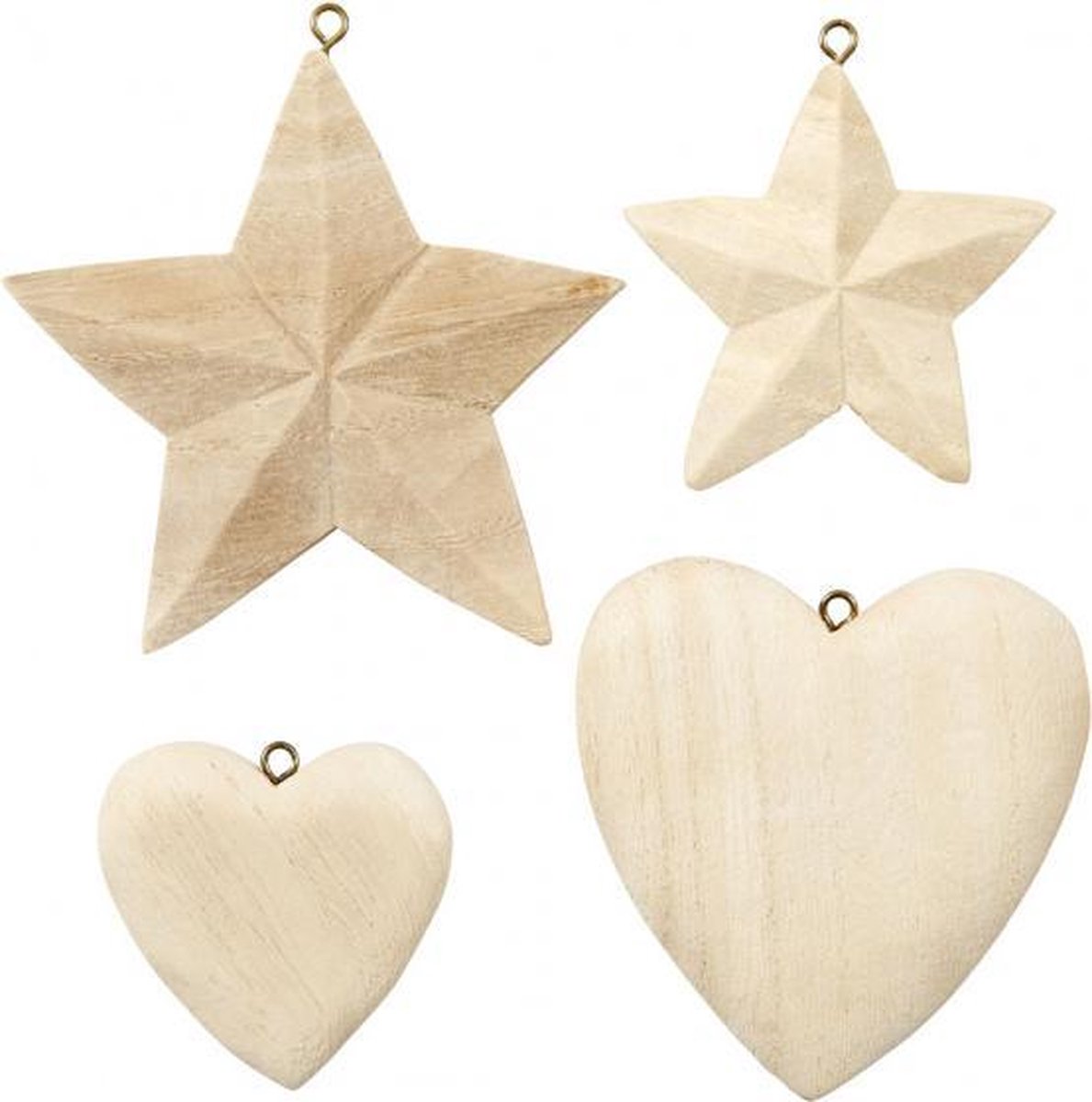 kerstdecoratie junior hout beige 4-delig