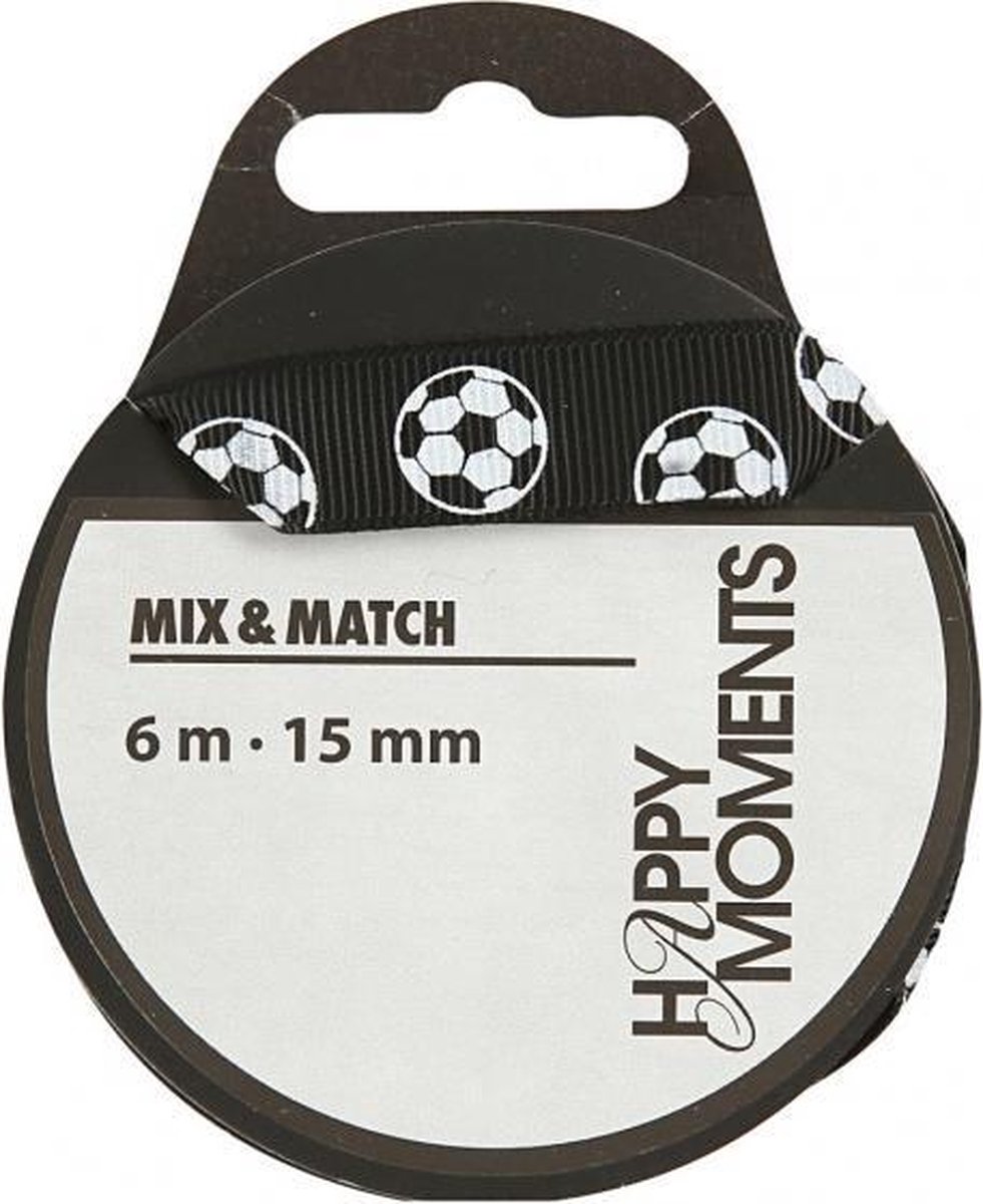 lint 6 m 15 mm zwart met voetballen