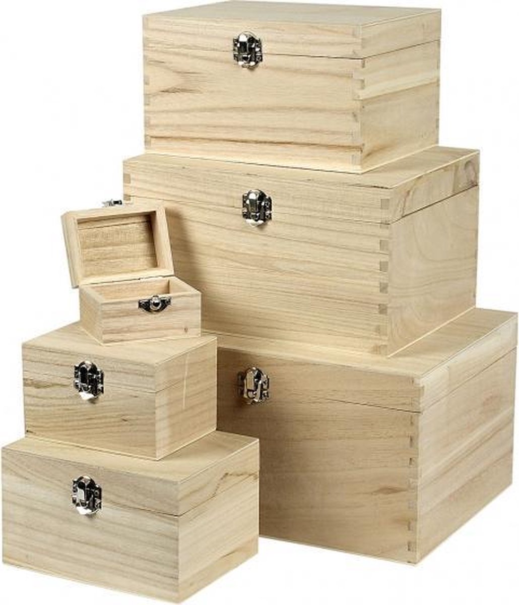 set houten dozen met sluiting unisex 6 stuks