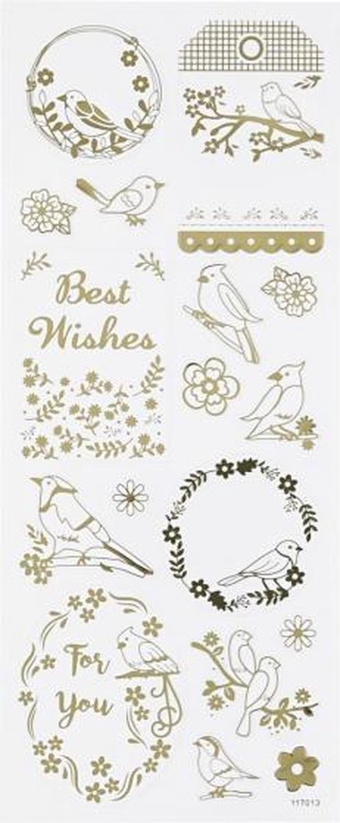 stickers vogels goud 10 x 24 cm 17-delig