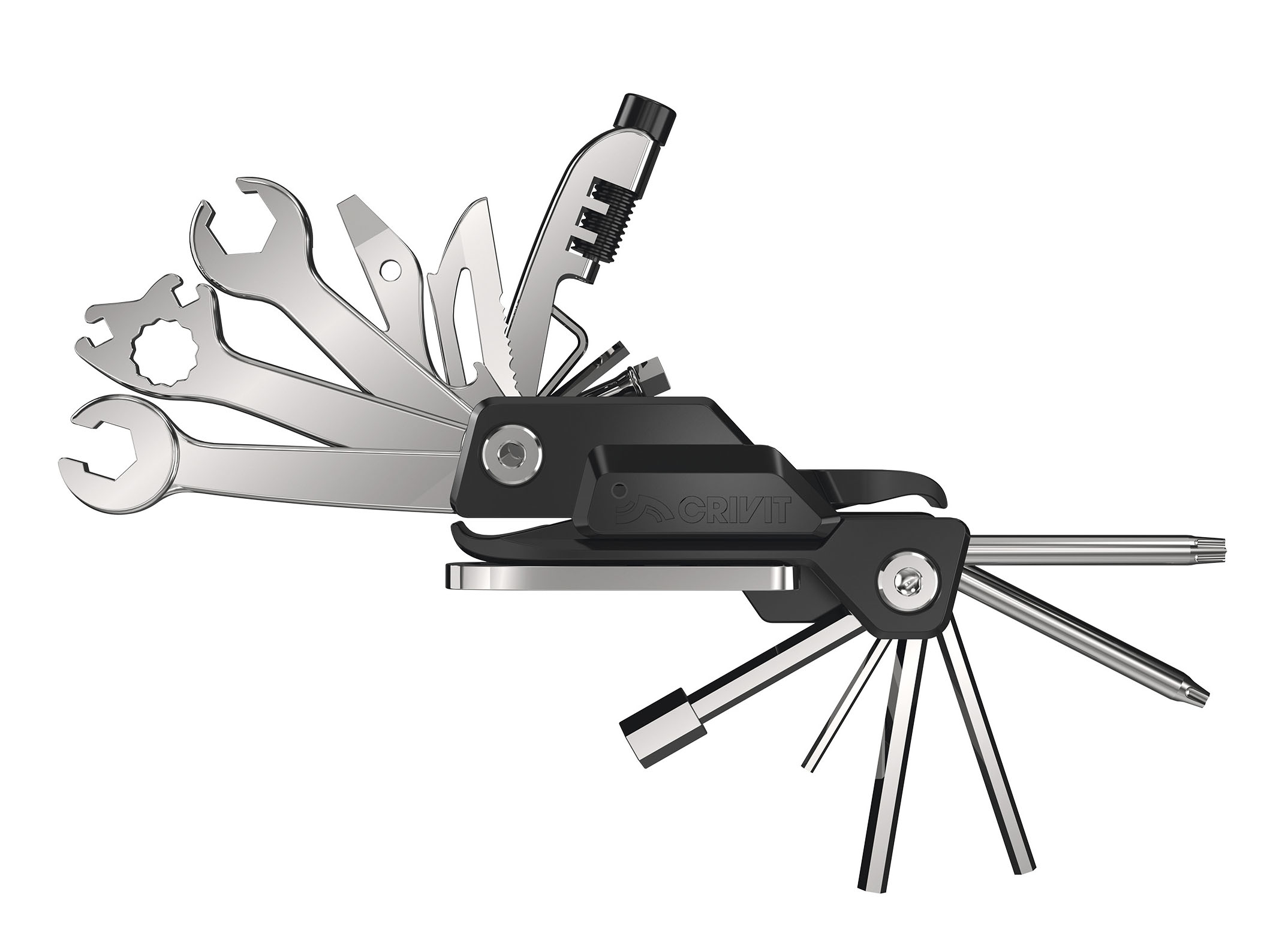 CRIVIT Fiets multifunctioneel gereedschap / zadeltas met gereedschap / minipomp met manometer (Multfuncioneel gereedschap)