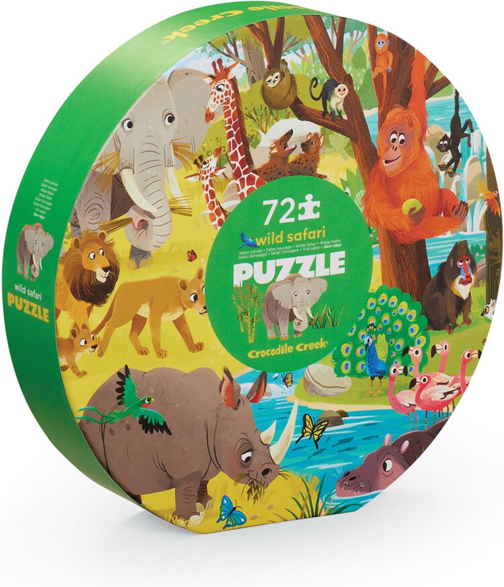 Crocodile Creek puzzel ronde verpakking Wild Safari - 72 stukjes