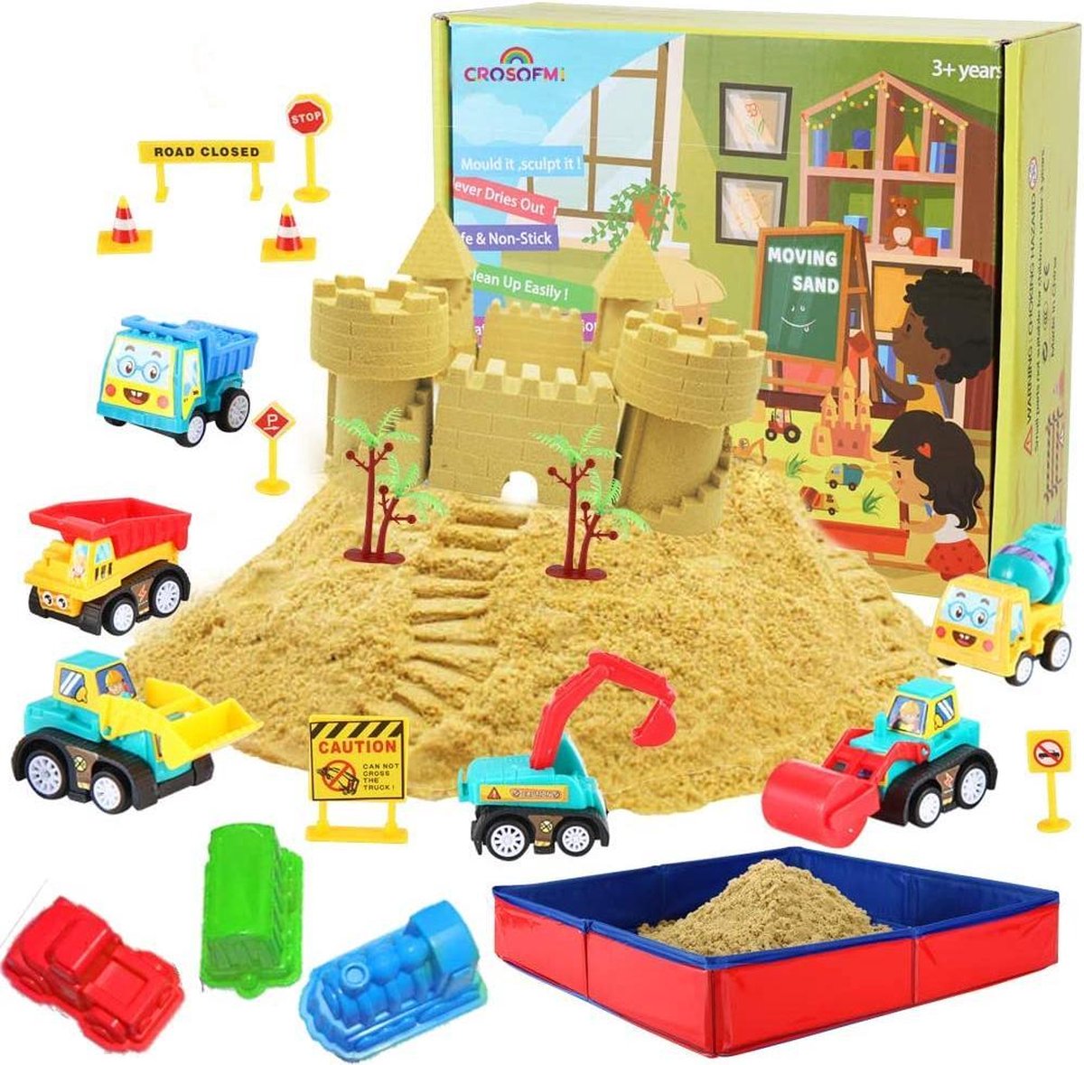 Beachday Magic Sand Kinderset -  Kinetisch Zand - Magic Sand Kinderset -  Voor jongens en meisjes - Met Zandbak - Kinetic sand vormpjes - 46 stuks - Met speelgoed - 1360 gram Magisch zand - Dinosaurus - Super sand - Speelbox - Magic zand - Speelgoed