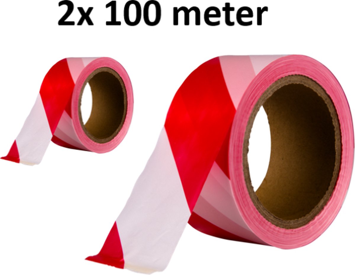 Afzetlint set van 2 stuks - Rood Wit - 100 meter x 70 mm - 2 stuks - totaal 200 meter